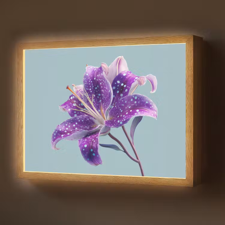 Lelie - Bloem - Paars - Stippen Light Box met batterij (Wandlamp) middel -z3d_website
