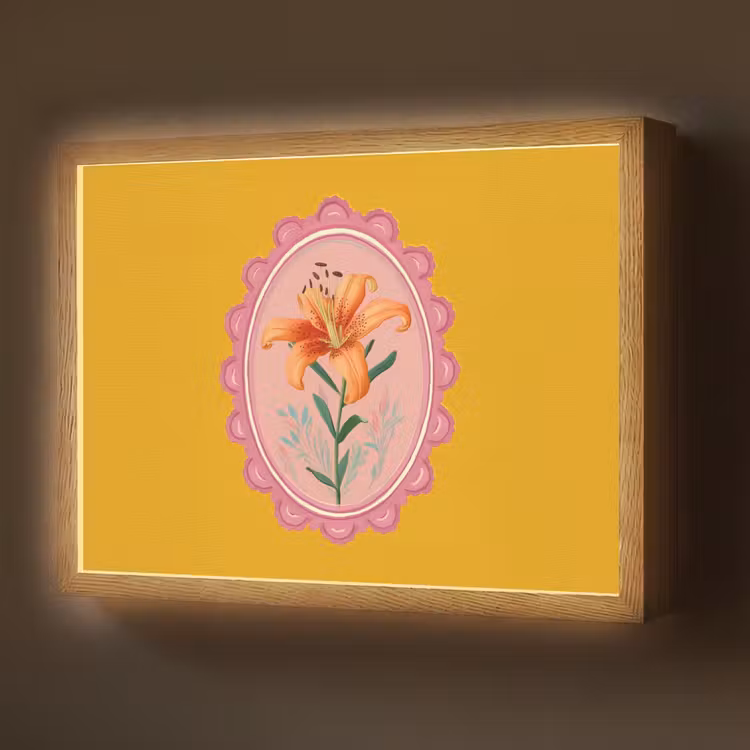 Lelie - Oranje - Lijst - Ovaal Light Box met batterij (Wandlamp) middel -z3d_website