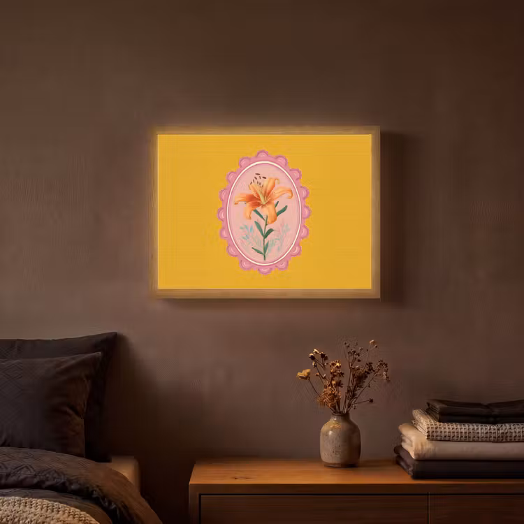 Lelie - Oranje - Lijst - Ovaal Light Box met batterij (Wandlamp) middel -sfeer4