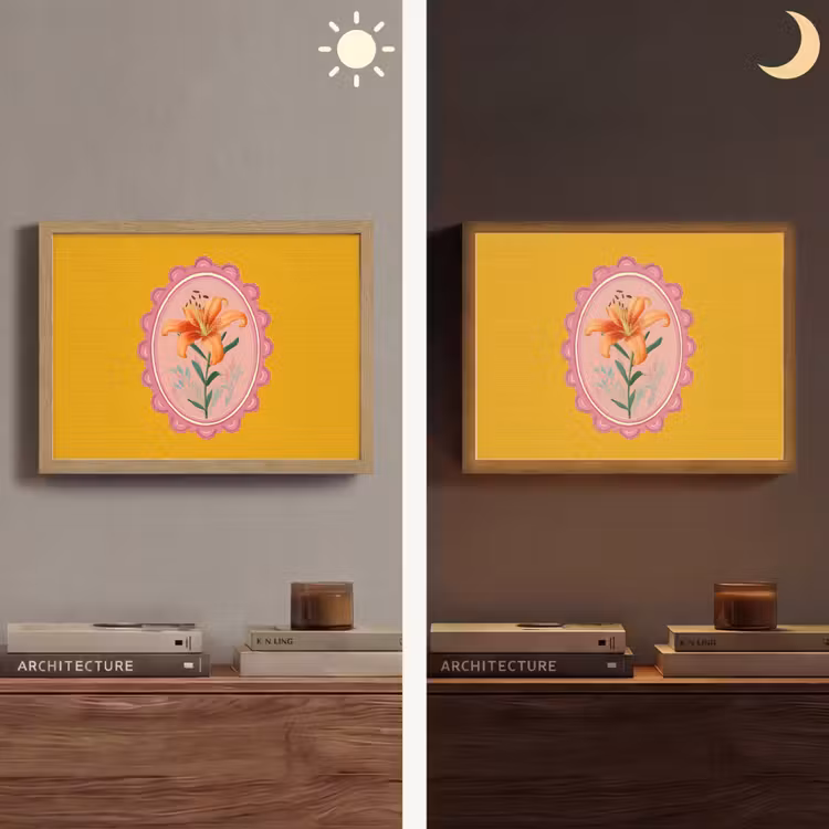 Lelie - Oranje - Lijst - Ovaal Light Box met batterij (Wandlamp) middel -sfeer3