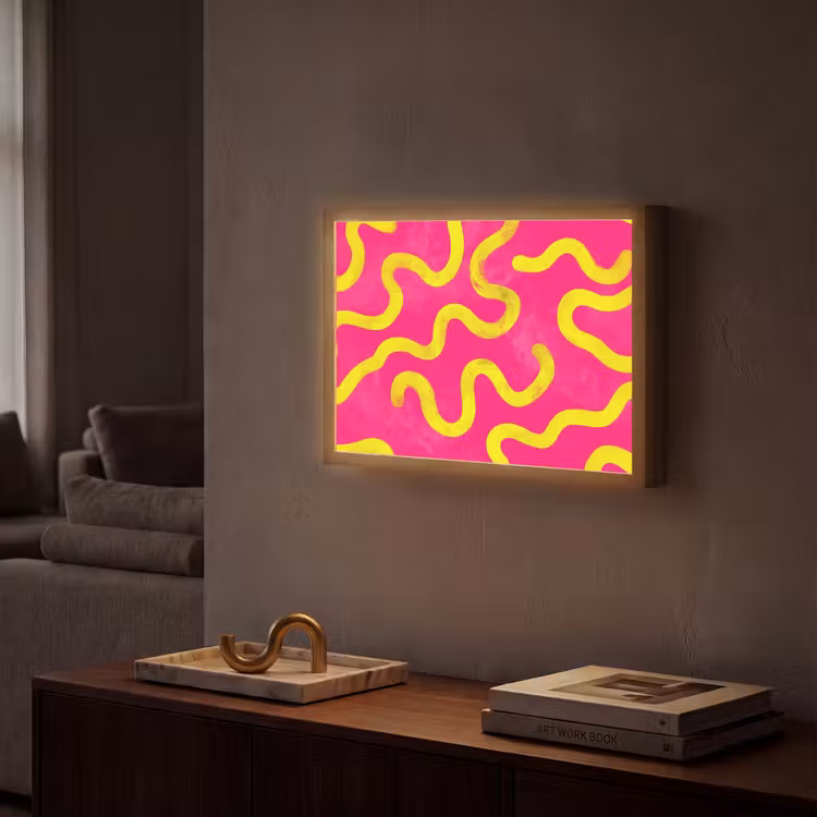 Lijn - Geel - Abstract Light Box met batterij (Wandlamp) middel -sfeer1