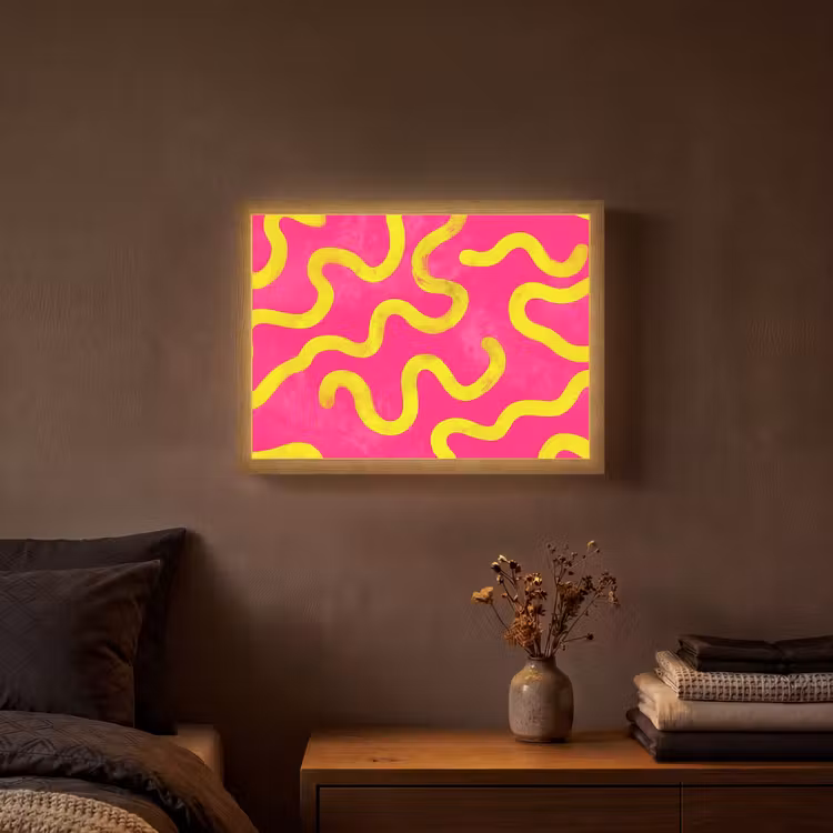 Lijn - Geel - Abstract Light Box met batterij (Wandlamp) middel -sfeer4