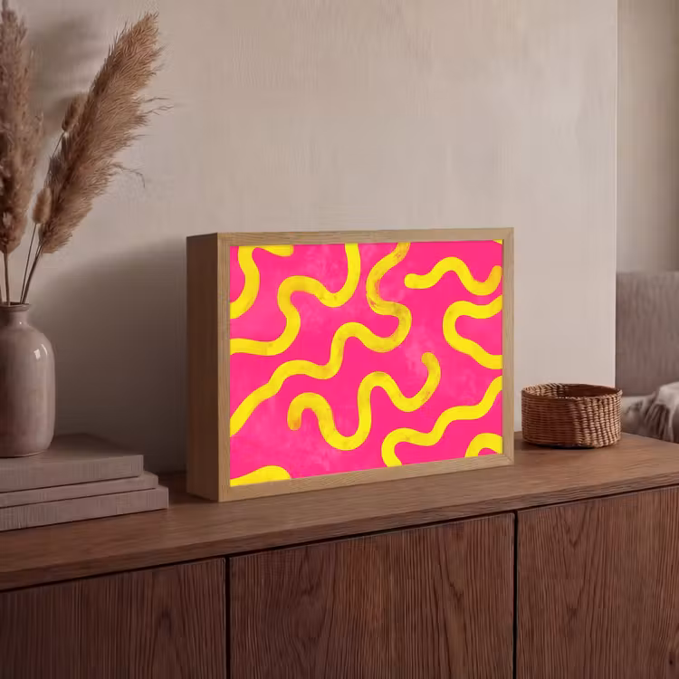 Lijn - Geel - Abstract Light Box met batterij (Wandlamp) middel -sfeer2