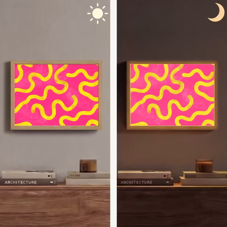 Lijn - Geel - Abstract Light Box met batterij (Wandlamp) middel -sfeer3