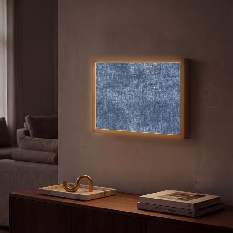 Linnen - Textuur - Patroon - Denim - Rustiek Light Box met batterij (Wandlamp) middel 907 -sfeer1