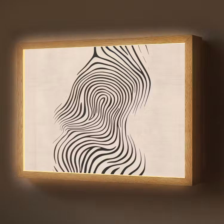 Lijnen - Abstract - Golvend - Zwart Light Box met batterij (Wandlamp) middel -z3d_website