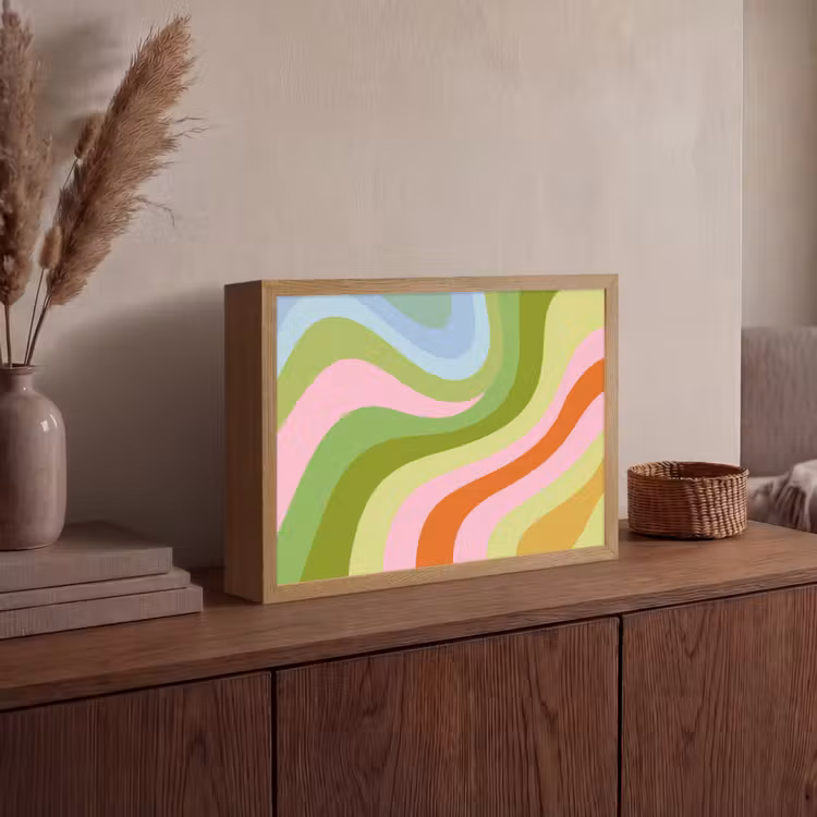Lijnen - Pasteltinten - Golvend Light Box met batterij (Wandlamp) middel -sfeer2