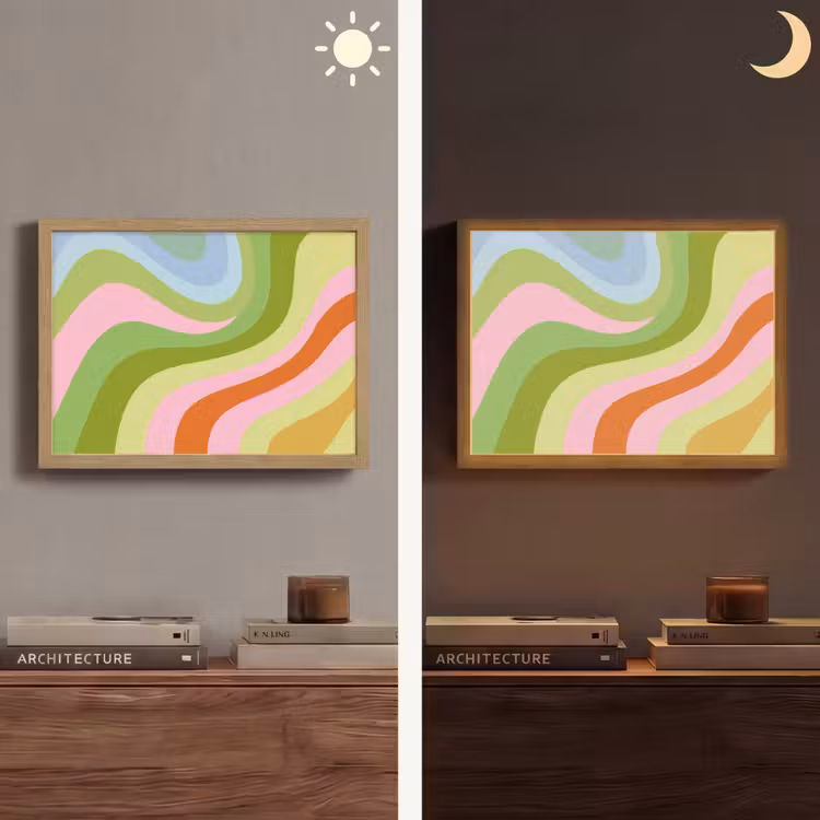 Lijnen - Pasteltinten - Golvend Light Box met batterij (Wandlamp) middel -sfeer3