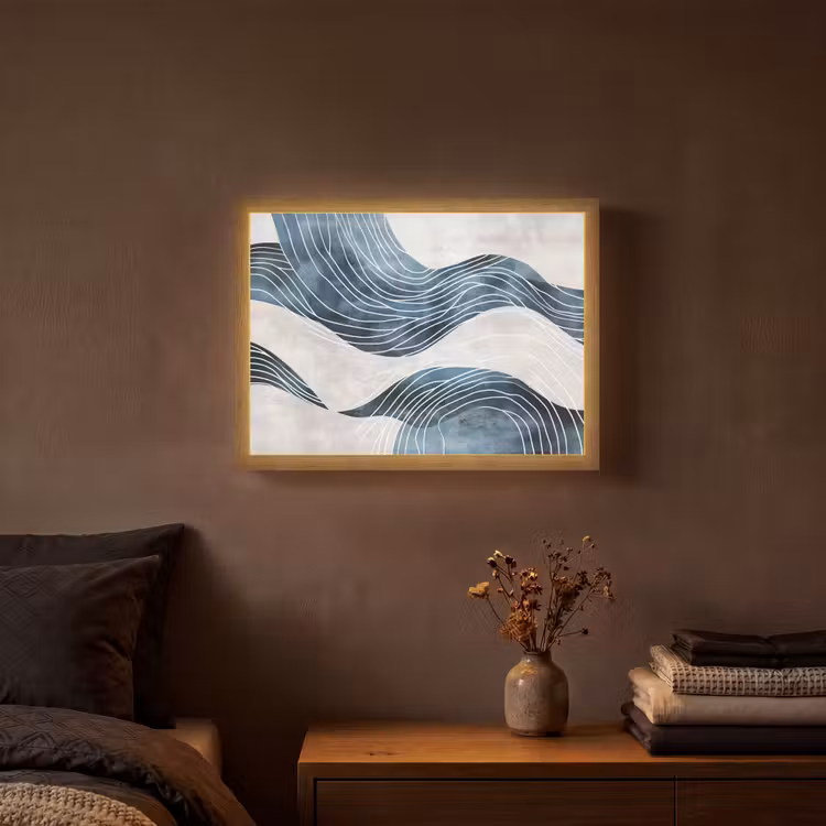 Lijnen - Golven - Abstract - Grijs Light Box met batterij (Wandlamp) middel -sfeer4