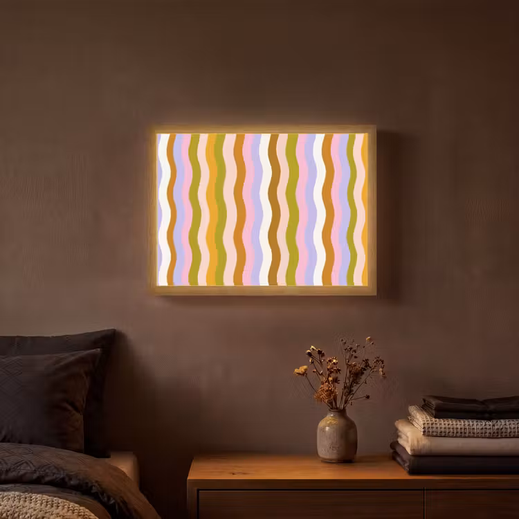 lijnen - Golven - Pastelkleuren - Patroon Light Box met batterij (Wandlamp) middel -sfeer4