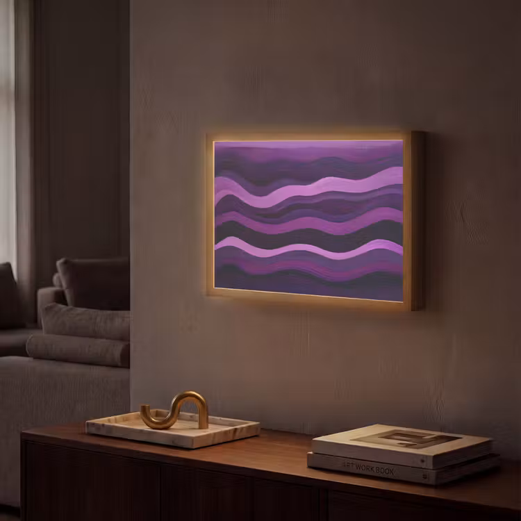Lijnen - Golven - Paars - Abstract Light Box met batterij (Wandlamp) middel -sfeer1