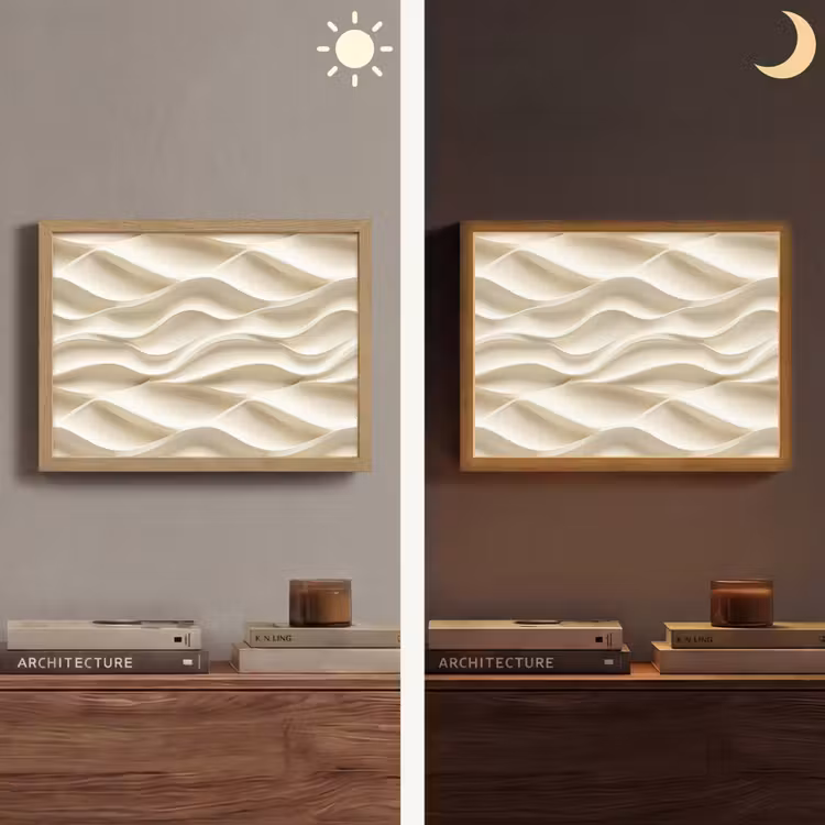 Lijnen - Golvend - Crème Light Box met batterij (Wandlamp) middel 907 -sfeer3