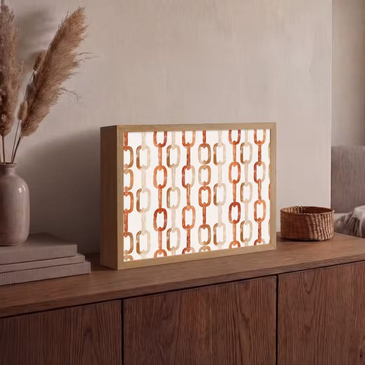 Schakels - Patroon - Aquarel - Terracotta Light Box met batterij (Wandlamp) middel 907 -sfeer2