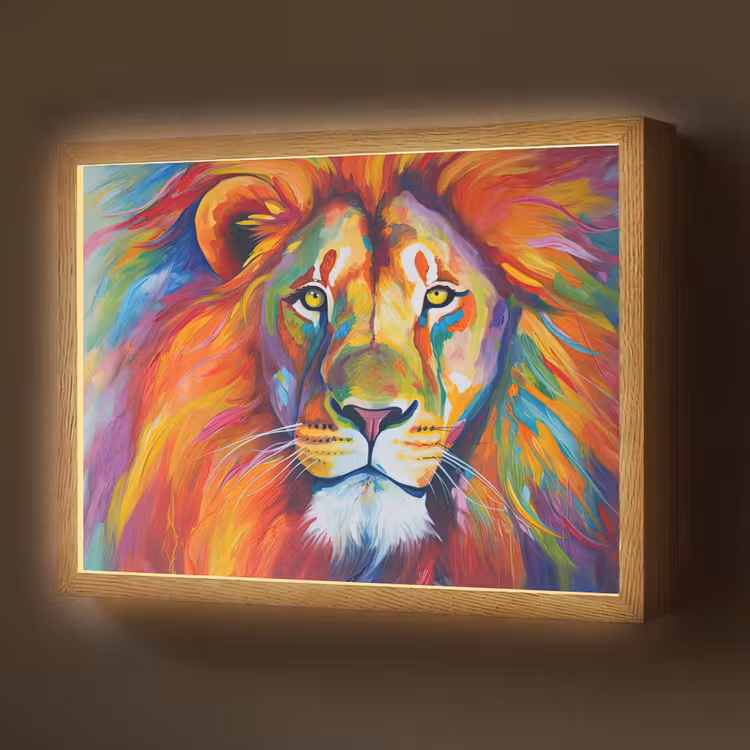 Leeuw - Dieren - Olieverf - Regenboog Light Box met batterij (Wandlamp) middel -z3d_website