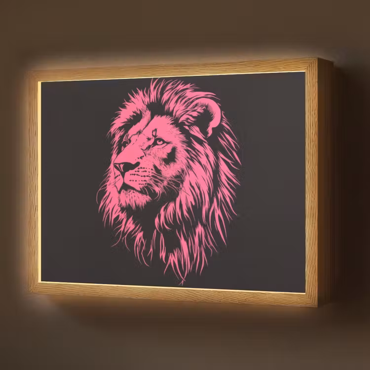 Leeuw - Zwart - Roze - Neon Light Box met batterij (Wandlamp) middel -z3d_website