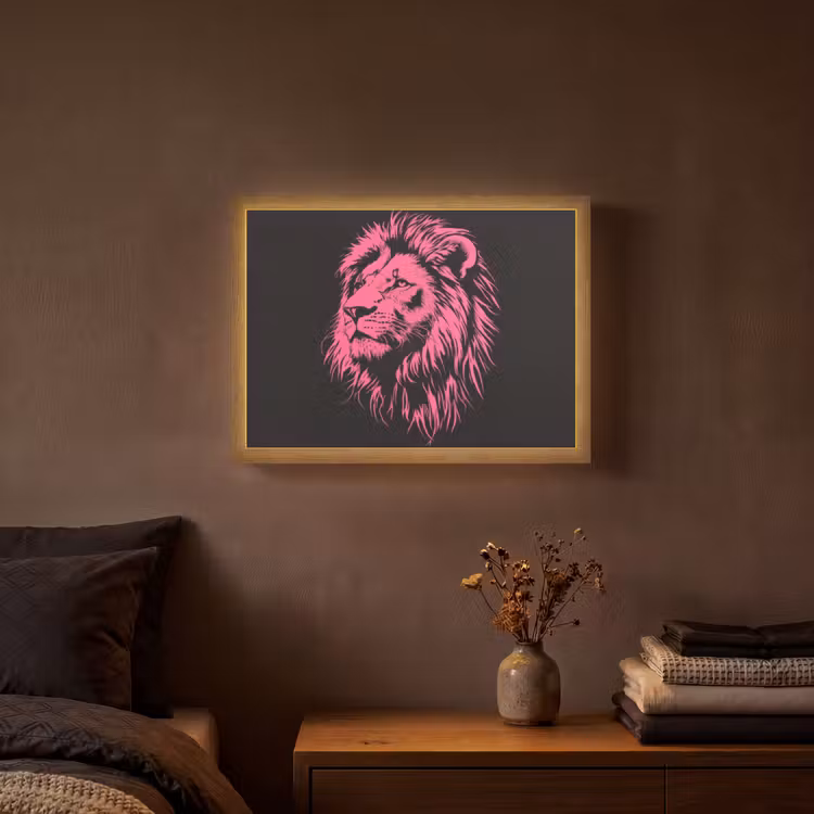 Leeuw - Zwart - Roze - Neon Light Box met batterij (Wandlamp) middel -sfeer4