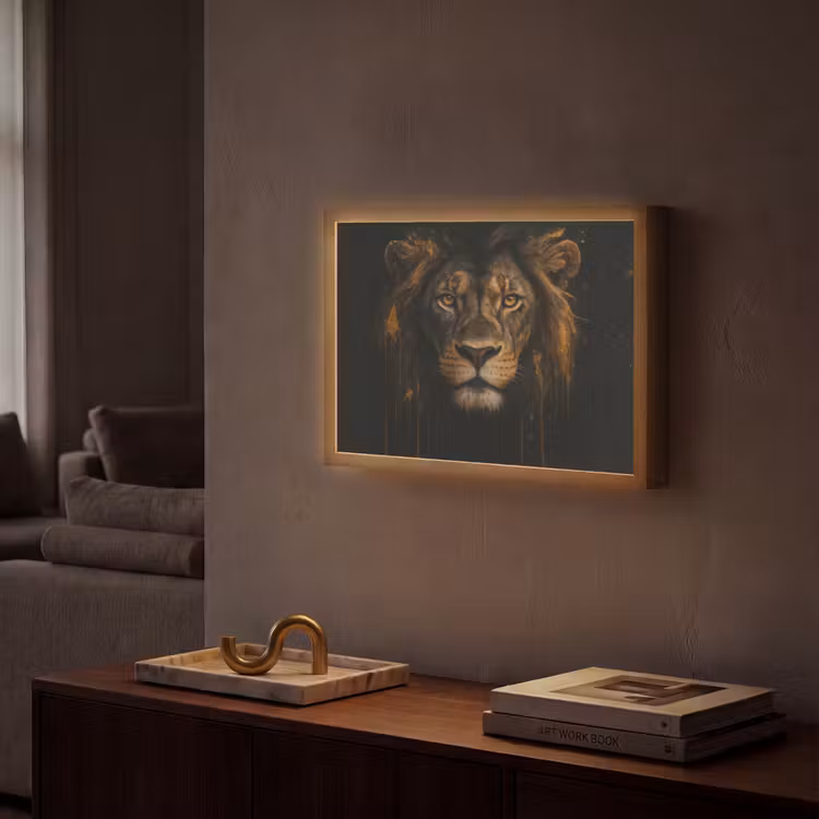 Leeuw - Goud - Druppels Light Box met batterij (Wandlamp) middel -sfeer1