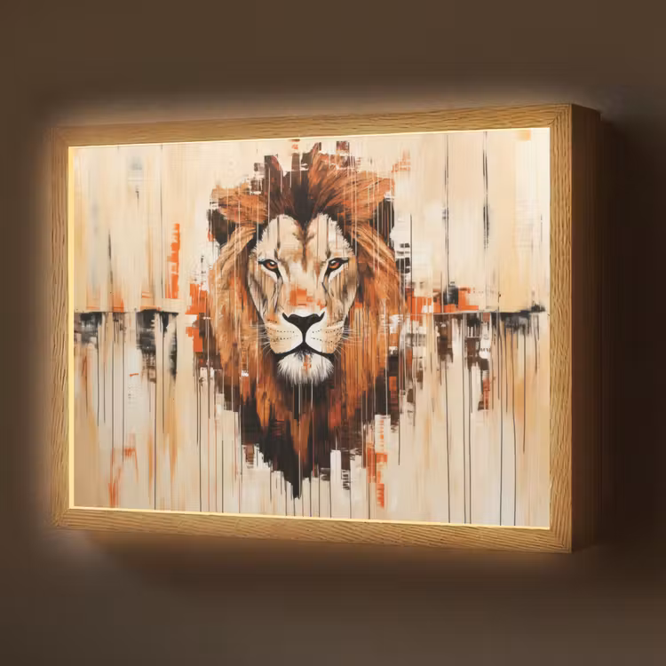 Leeuwenkop - Lijnen - Crème Light Box met batterij (Wandlamp) middel -z3d_website