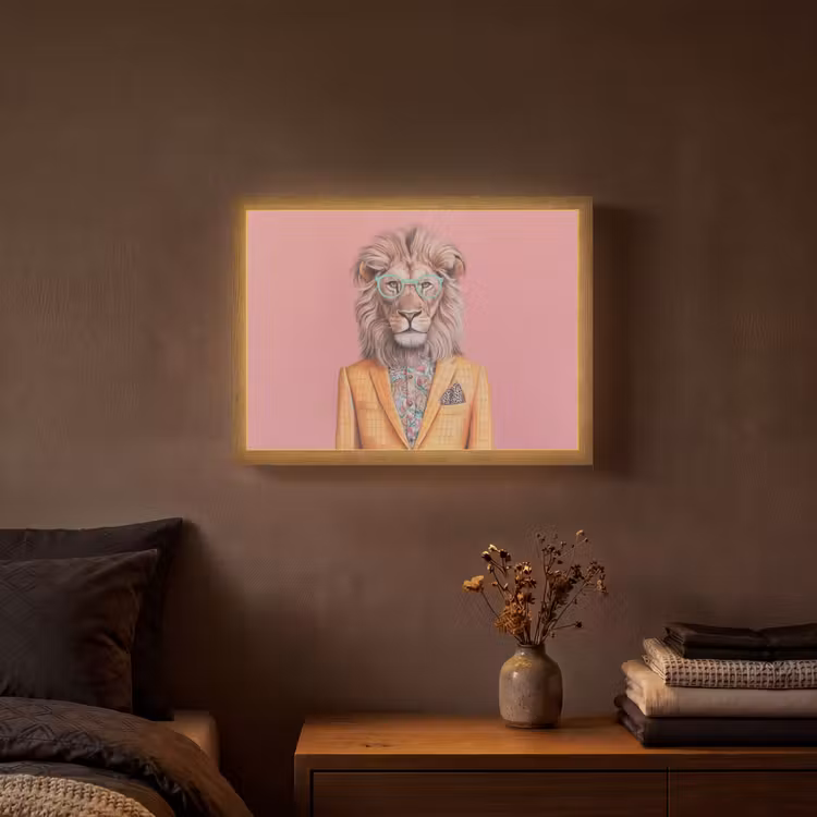 Leeuw - Pak - Geruit - Bril Light Box met batterij (Wandlamp) middel -sfeer4