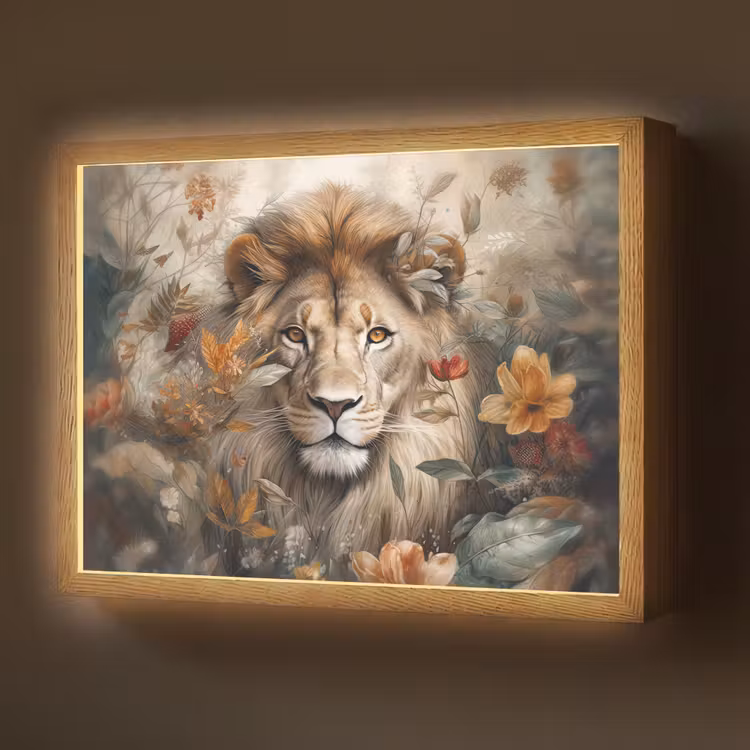 Leeuw - Wilde dieren - Planten - Natuur - Bloemen Light Box met batterij (Wandlamp) middel -z3d_website