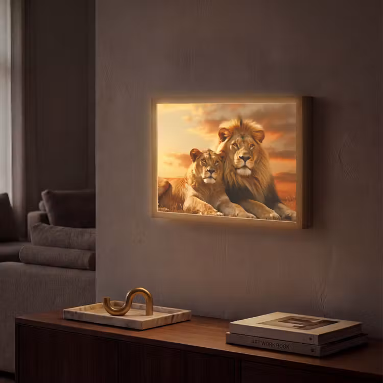 Leeuwen - Zonsondergang - Afrika - Savanne - Dieren Light Box met batterij (Wandlamp) middel -sfeer1