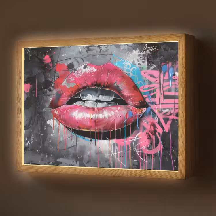 Lippen - Felroze - Graffiti - Verfstrepen Light Box met batterij (Wandlamp) middel -z3d_website