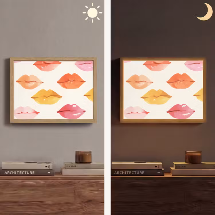 Lippen - Kleurrijk - Glanzend Light Box met batterij (Wandlamp) middel -sfeer3
