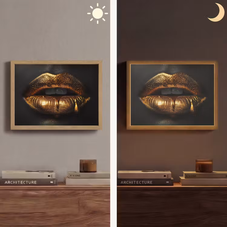 Lippen - Goud - Abstract - Zwart - Aesthetic Light Box met batterij (Wandlamp) middel -sfeer3