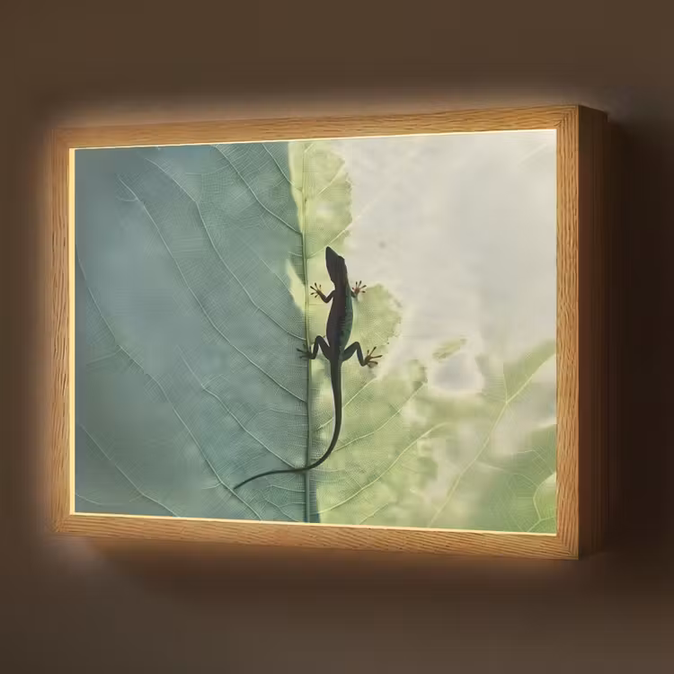 Hagedis - Blad - Nerven - Groen Light Box met batterij (Wandlamp) middel -z3d_website