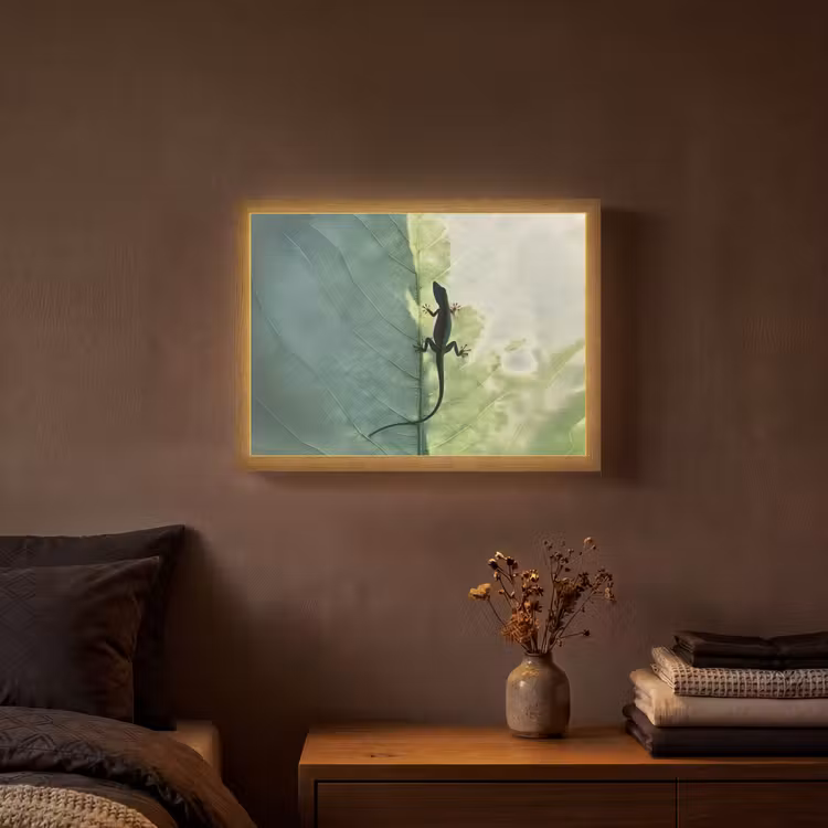 Hagedis - Blad - Nerven - Groen Light Box met batterij (Wandlamp) middel -sfeer4