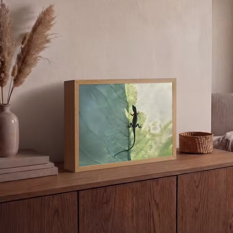 Hagedis - Blad - Nerven - Groen Light Box met batterij (Wandlamp) middel -sfeer2
