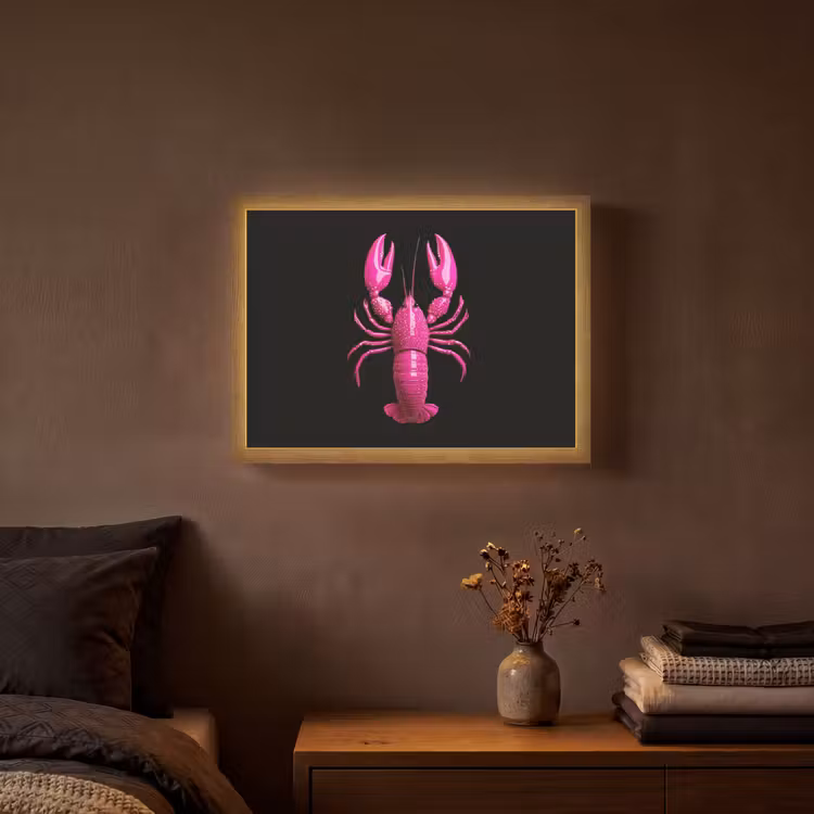 Kreeft - Felroze - Stippen - Opvallend Light Box met batterij (Wandlamp) middel -sfeer4