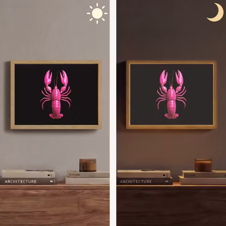 Kreeft - Felroze - Stippen - Opvallend Light Box met batterij (Wandlamp) middel -sfeer3