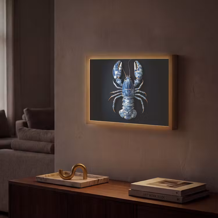 Kreeft - Delftsblauw - Schild - Stoer Light Box met batterij (Wandlamp) middel -sfeer1