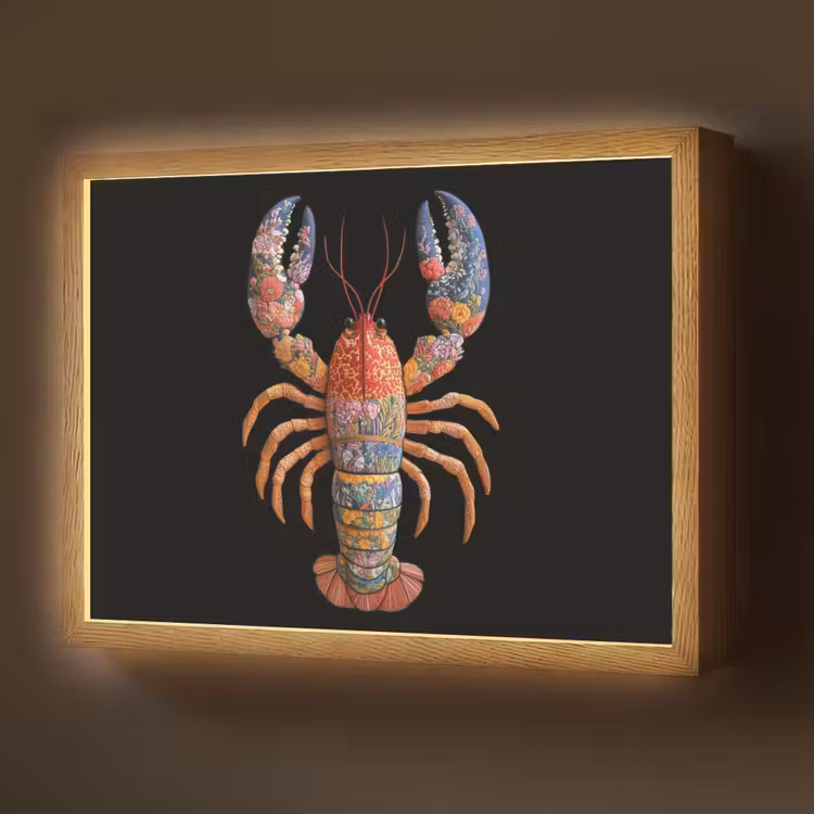 Kreeft - Borduur - Kleurrijk - Bloemen Light Box met batterij (Wandlamp) middel -z3d_website