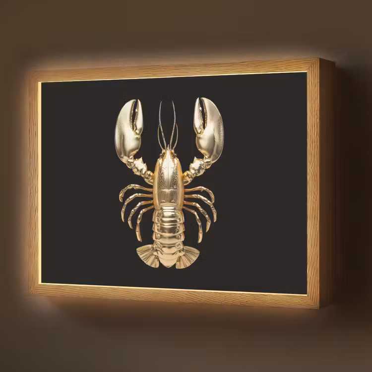 Kreeft - Goud - Textuur - Zwart Light Box met batterij (Wandlamp) middel -z3d_website