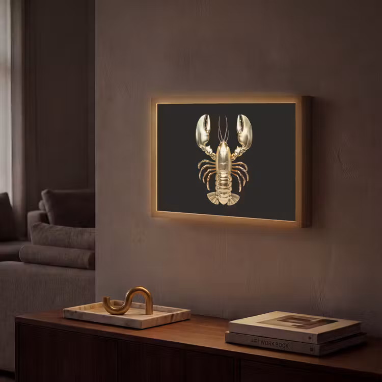 Kreeft - Goud - Textuur - Zwart Light Box met batterij (Wandlamp) middel -sfeer1