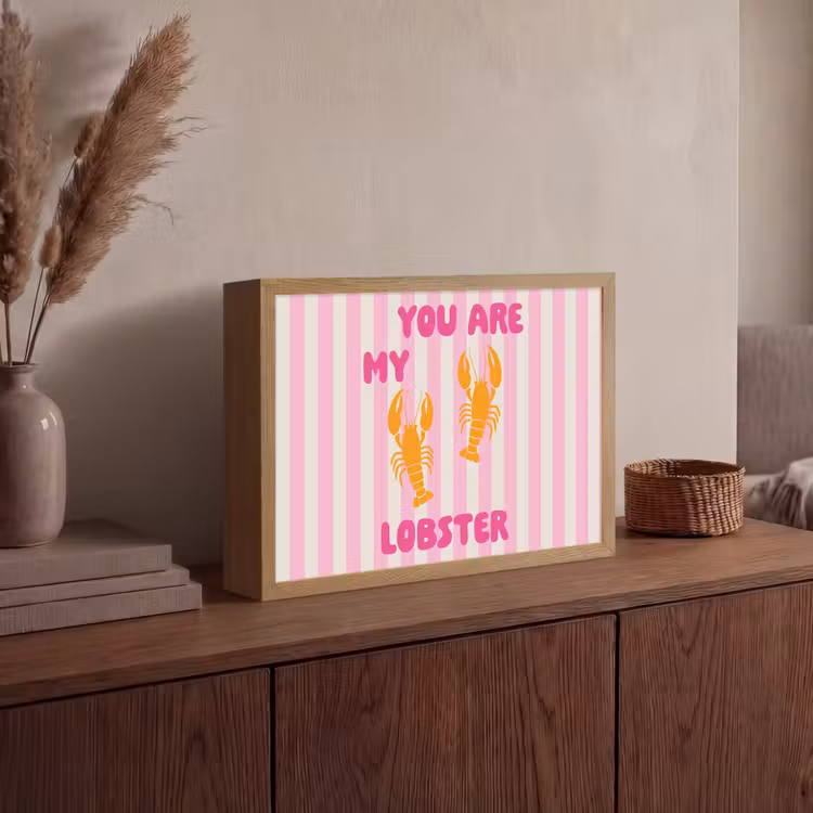 Lobster - Love - Valentijn Light Box met batterij (Wandlamp) middel -sfeer2