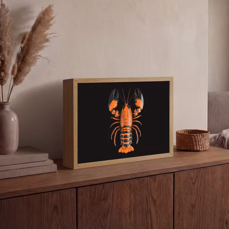 Kreeft - Oranje - Zwart - Modern Light Box met batterij (Wandlamp) middel -sfeer2