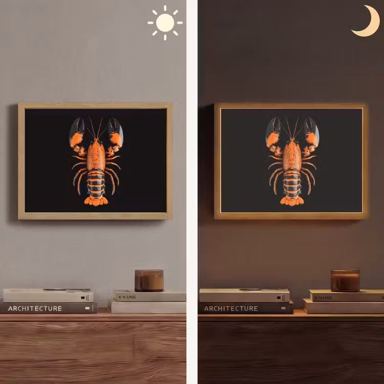 Kreeft - Oranje - Zwart - Modern Light Box met batterij (Wandlamp) middel -sfeer3