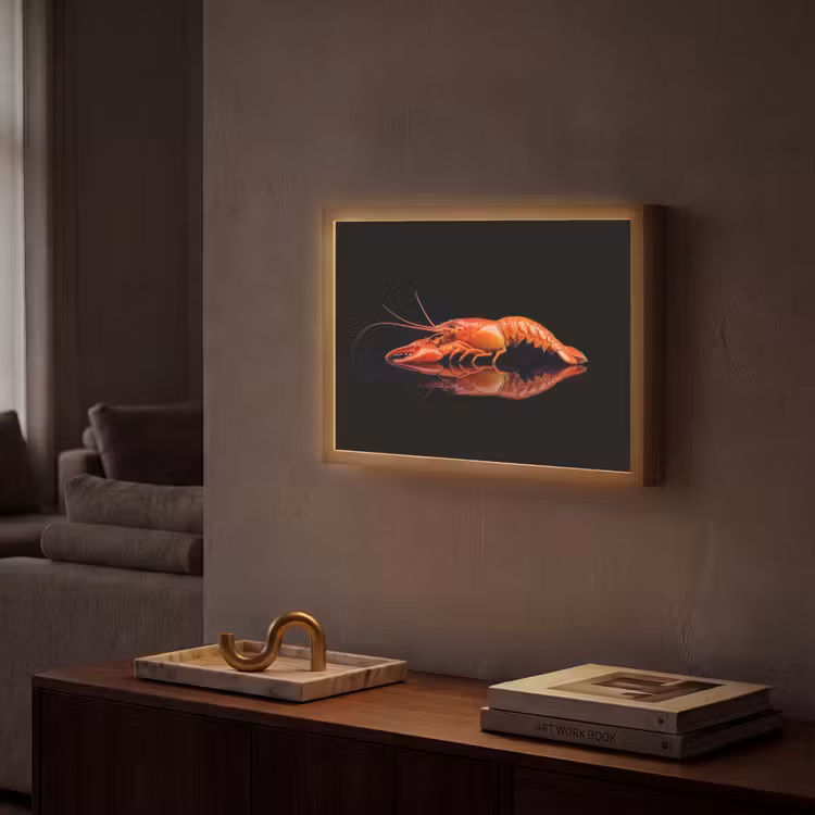 Kreeft - Oranje - Zwart - Opvallend Light Box met batterij (Wandlamp) middel -sfeer1