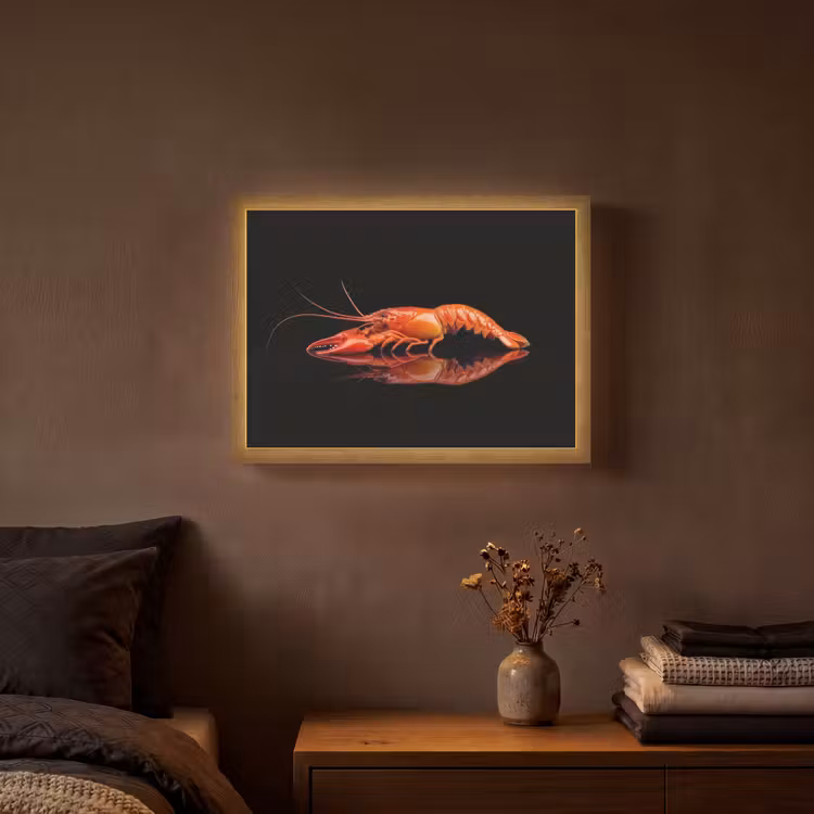 Kreeft - Oranje - Zwart - Opvallend Light Box met batterij (Wandlamp) middel -sfeer4