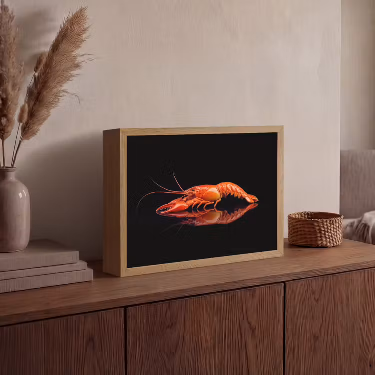 Kreeft - Oranje - Zwart - Opvallend Light Box met batterij (Wandlamp) middel -sfeer2