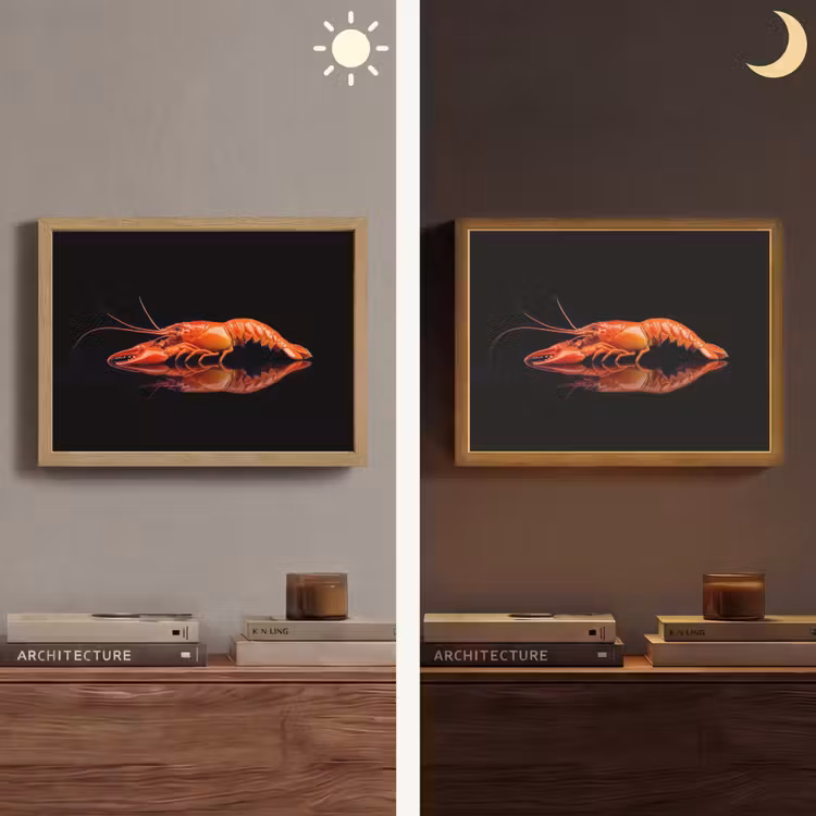 Kreeft - Oranje - Zwart - Opvallend Light Box met batterij (Wandlamp) middel -sfeer3