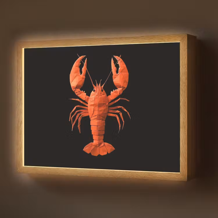 Kreeft - Papier - Origami papier - Rood Light Box met batterij (Wandlamp) middel -z3d_website