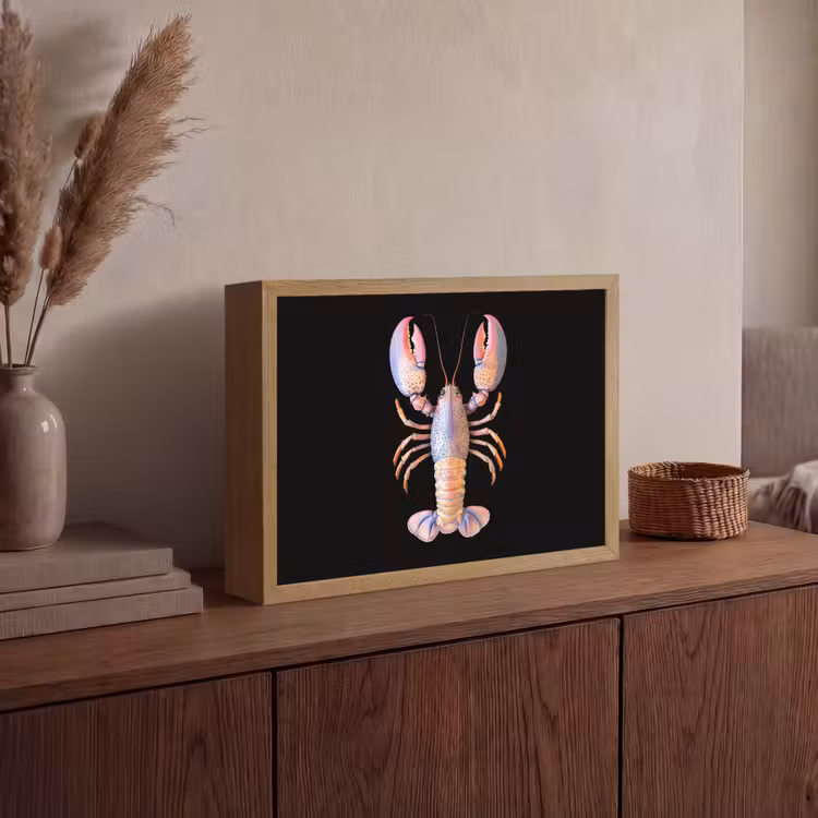 Kreeft - Roze - Zacht - Zwart Light Box met batterij (Wandlamp) middel -sfeer2