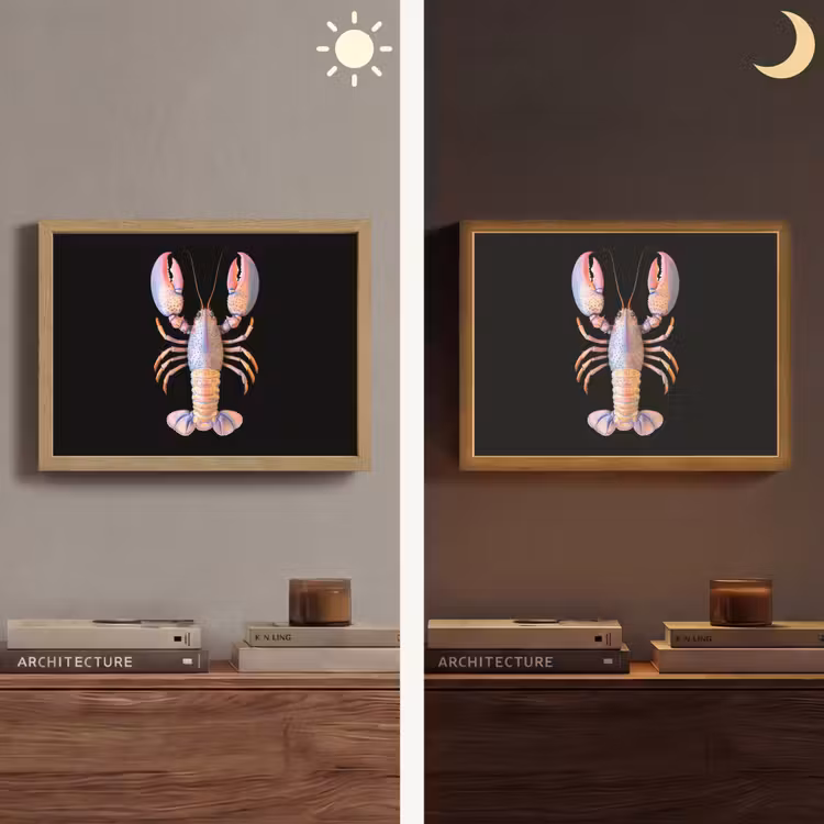 Kreeft - Roze - Zacht - Zwart Light Box met batterij (Wandlamp) middel -sfeer3