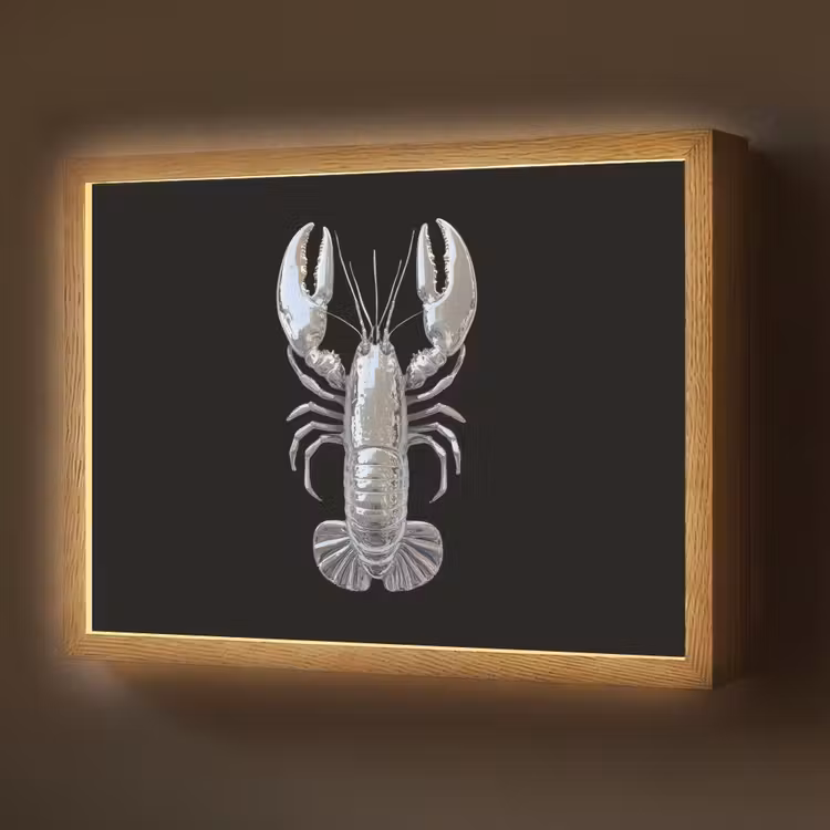 Kreeft - Zilver - Metallic - Luxe Light Box met batterij (Wandlamp) middel -z3d_website