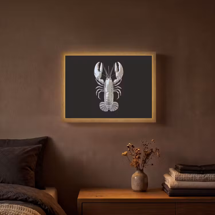 Kreeft - Zilver - Metallic - Luxe Light Box met batterij (Wandlamp) middel -sfeer4