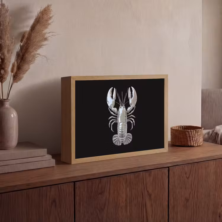 Kreeft - Zilver - Metallic - Luxe Light Box met batterij (Wandlamp) middel -sfeer2